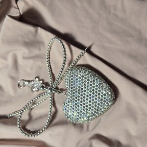 Silver Heart Rhinestone Pendant Bag Charm